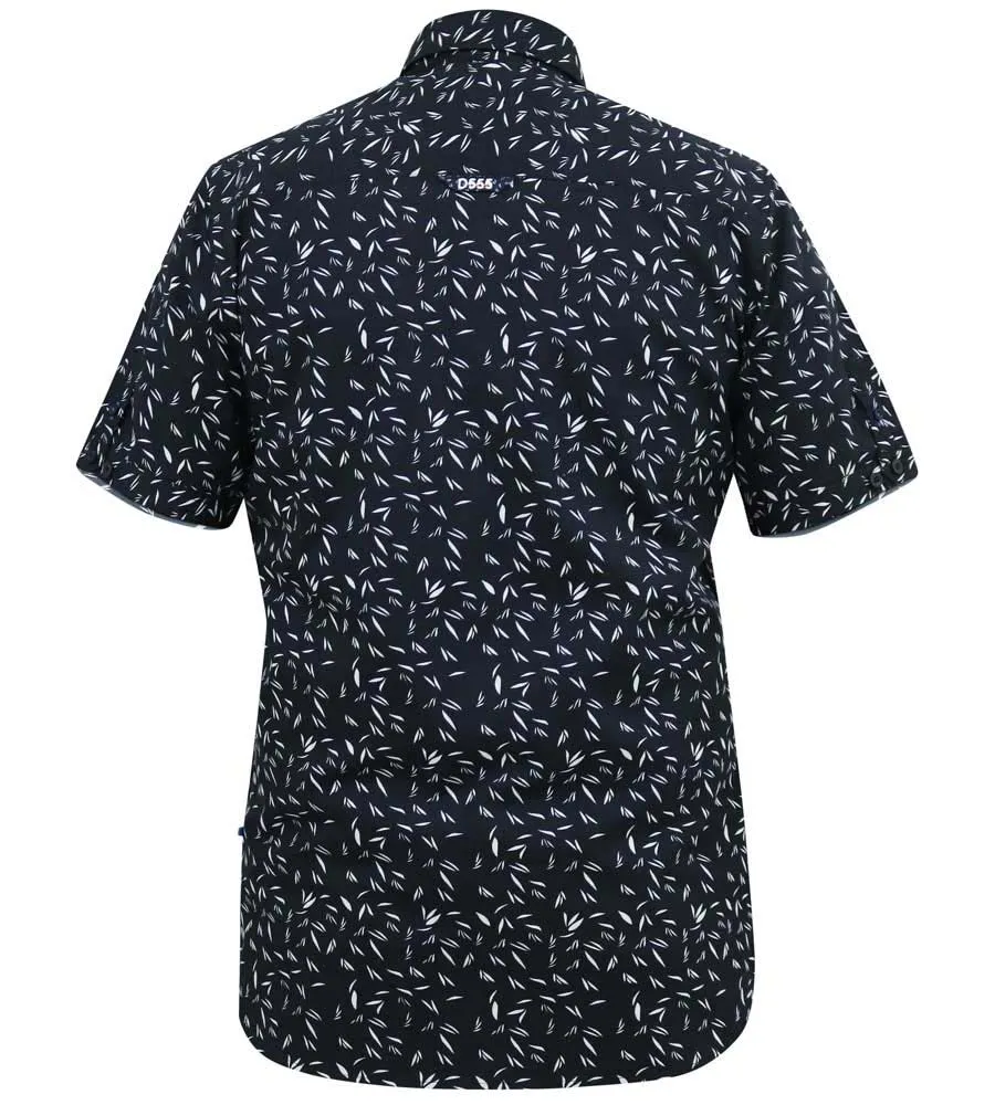 D555 Mens Navy Short Sleeve Shirt With Micro Leaf Print (BEAU)